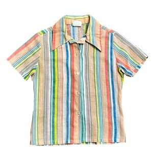 Vintage Kids Sears and Roebuck Cotton Polyester wide lapel stripe button shirt